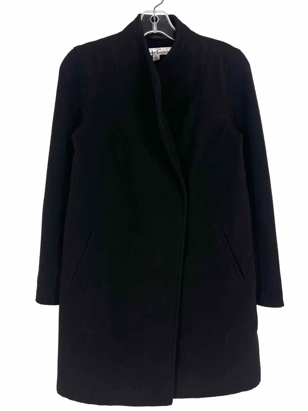 Kenneth Cole Size S Black Knit Panel Polyester Blend Coat